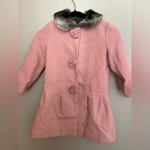 Rothschild Pink FauxFur Trimmed Coat. Size 4